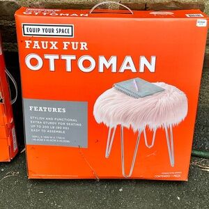 Pink Faux Fur Ottoman- new in box